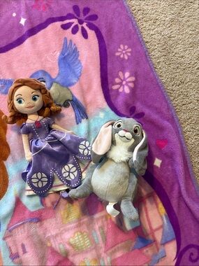 Disney Sofia the First Kids Throw Blanket,Sofia doll, and Clover bundle
